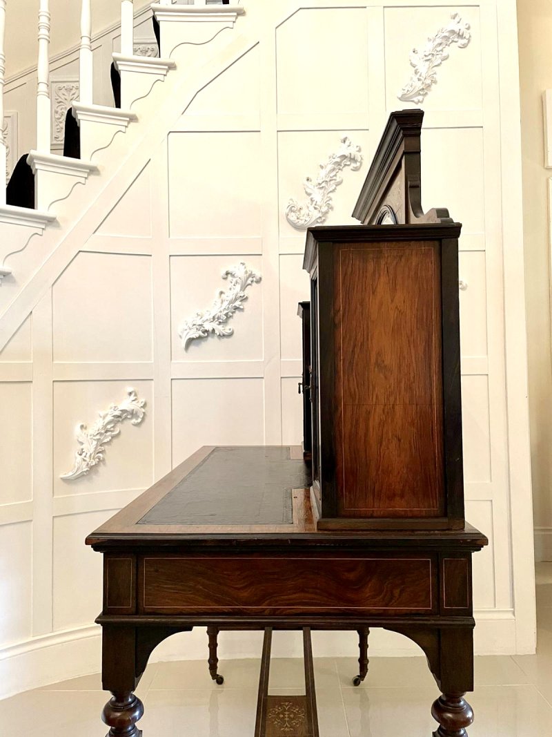 Quality Antique Victorian Inlaid Rosewood Marquetry Writing Desk - Image 4